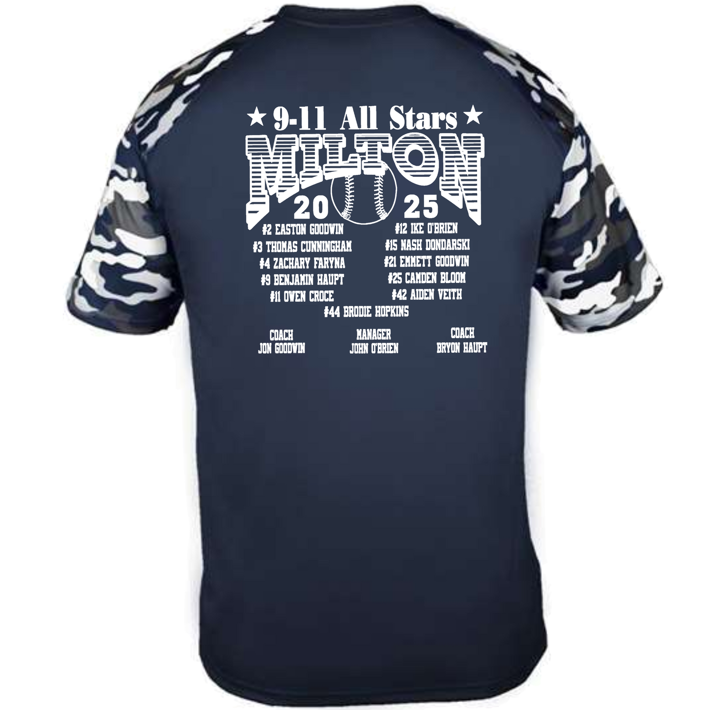 Unisex/Youth Performance Camo Sleeve Jersey Tee Shirt (9-11 Roster on Back)