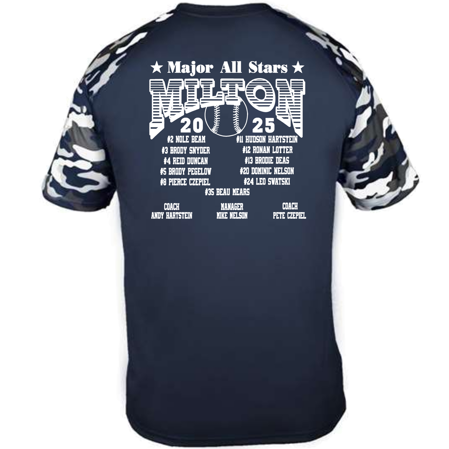 Unisex/Youth Performance Camo Sleeve Jersey Tee Shirt (Major Roster on Back)